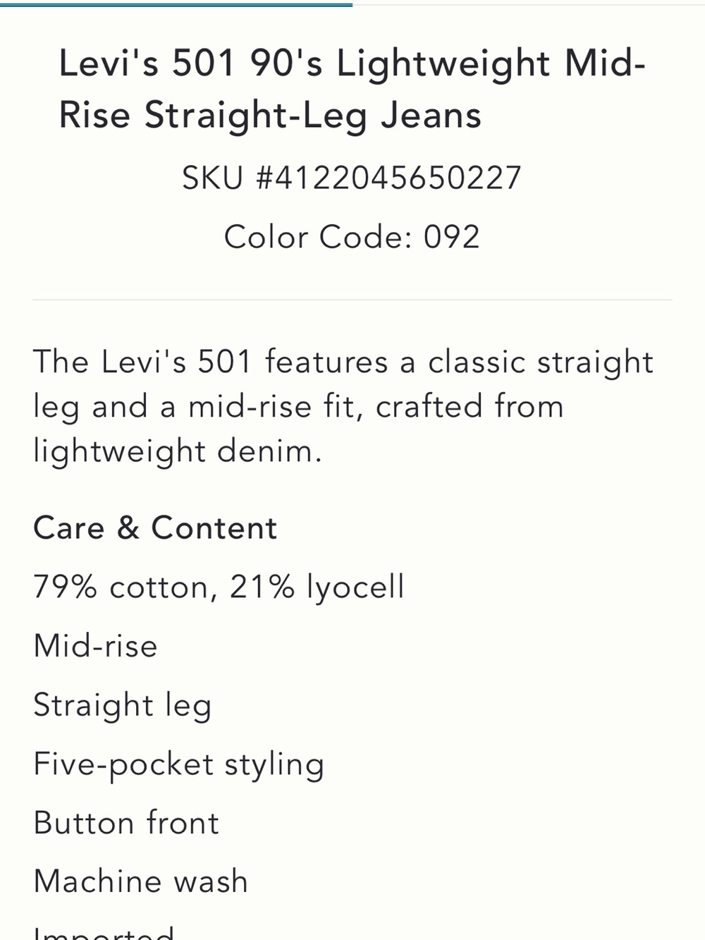 Levi’s 501 90’s lightweight midrise jeans Sz 30x29 - Picture 4 of 16